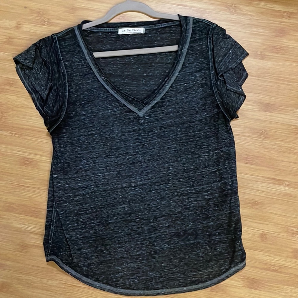 Free People Ruffle Sleeve V Neck Tee